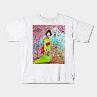 Japanese Girl in The Sakura Garden Kids T-Shirt